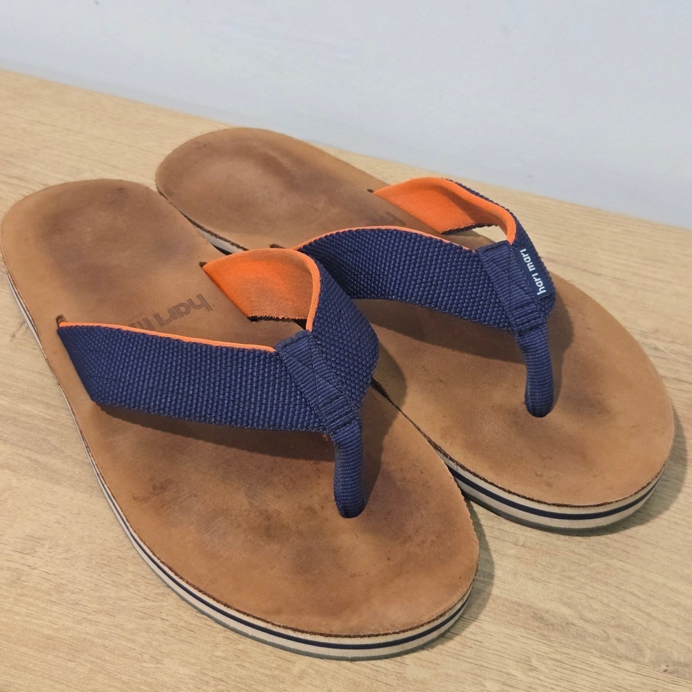 Hari Mari Scouts Flip Flops Mens 12 Blue Orange thong Sandals Beach Memory Foam